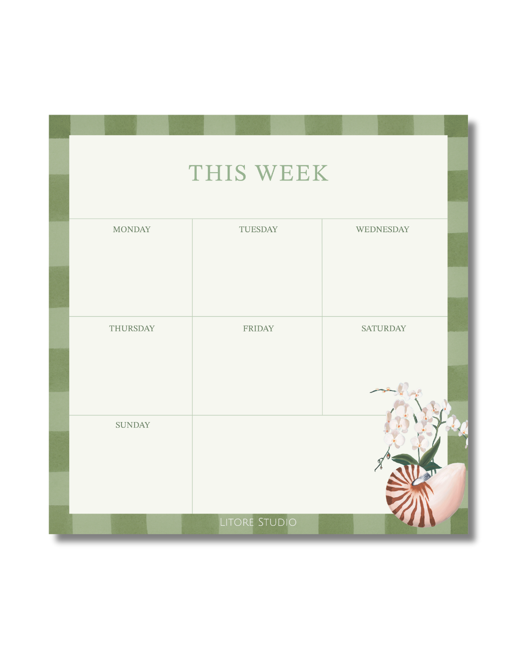 Nautilus and White Orchid Weekly Planning Notepad