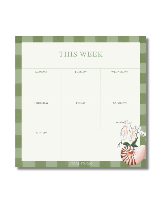 Nautilus and White Orchid Weekly Planning Notepad