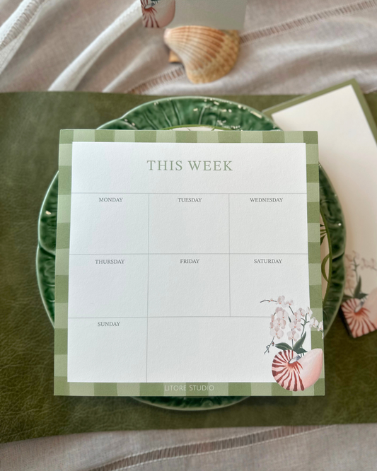 Nautilus and White Orchid Weekly Planning Notepad