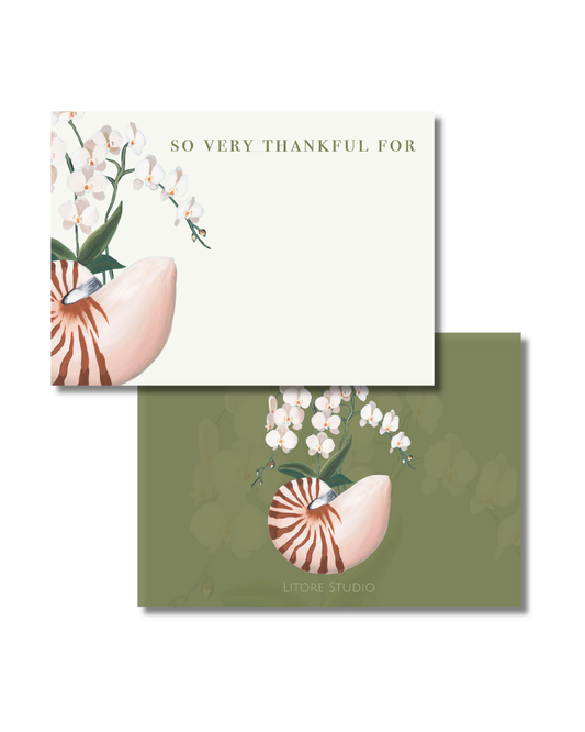 Nautilus and White Orchid Place Card