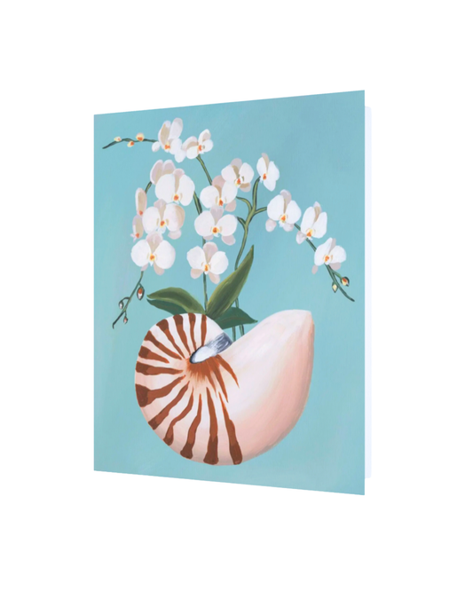Nautilus and White Orchid Notecard