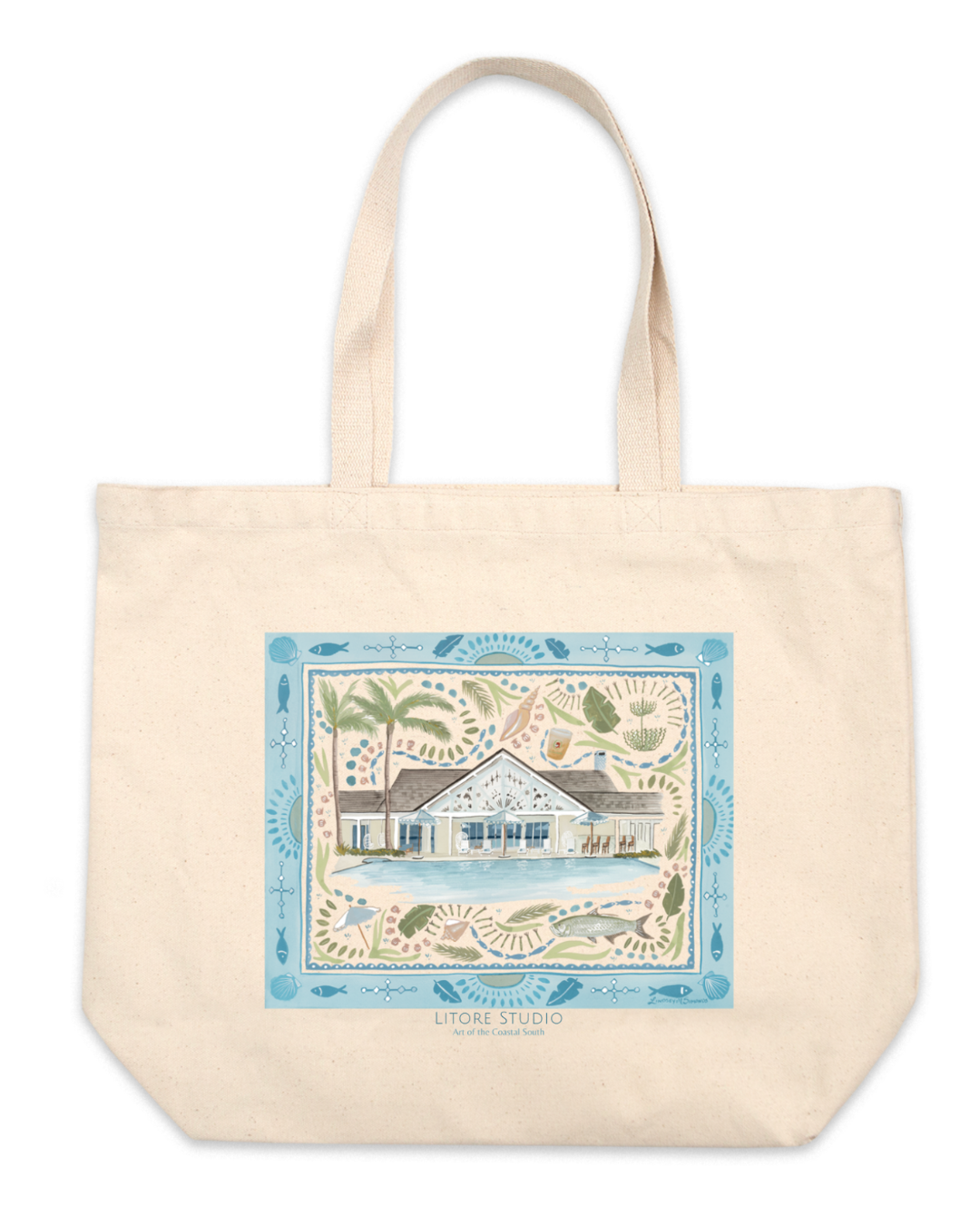 Nautilus and White Orchid Canvas Tote Bag