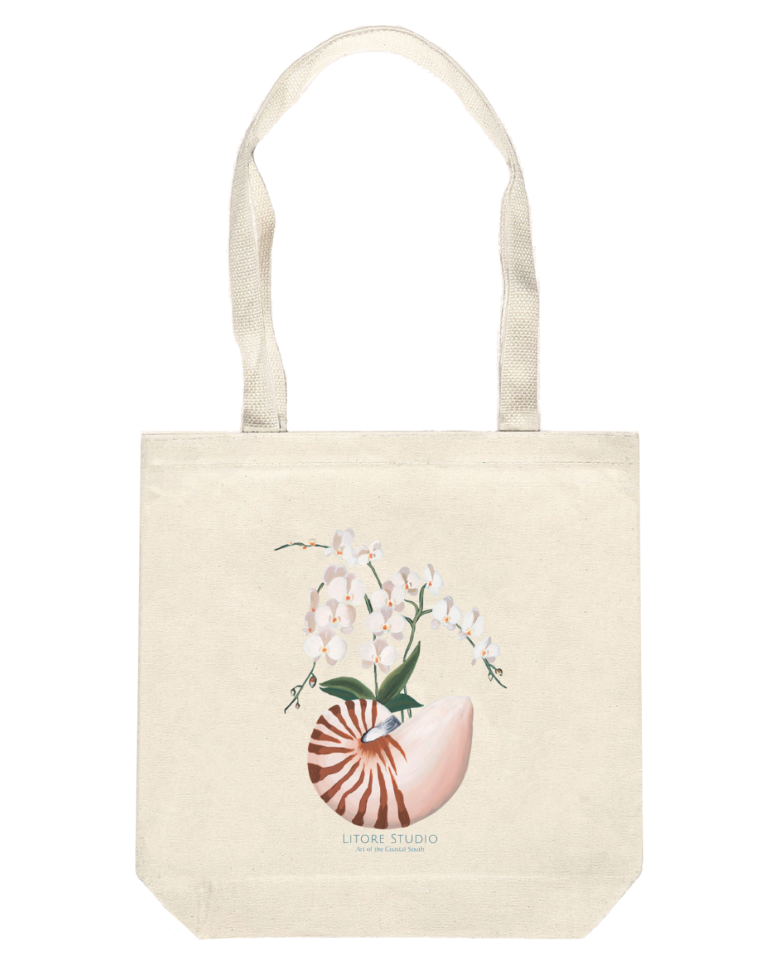 Nautilus and White Orchid Canvas Tote Bag