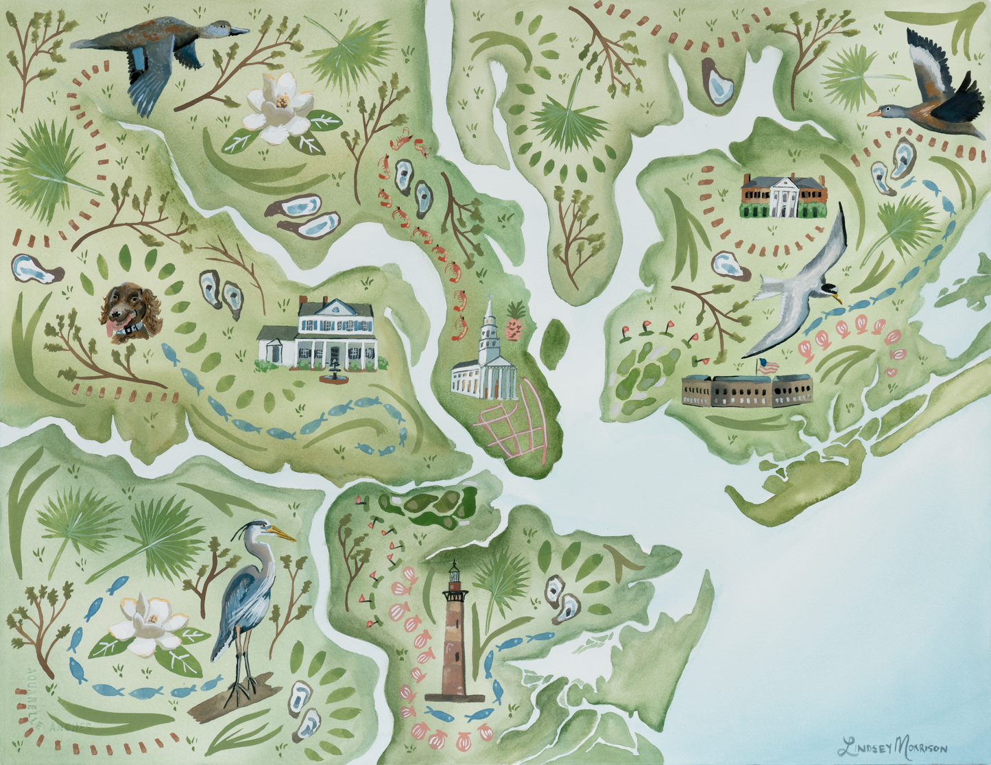 Charleston Coastal Map Motif