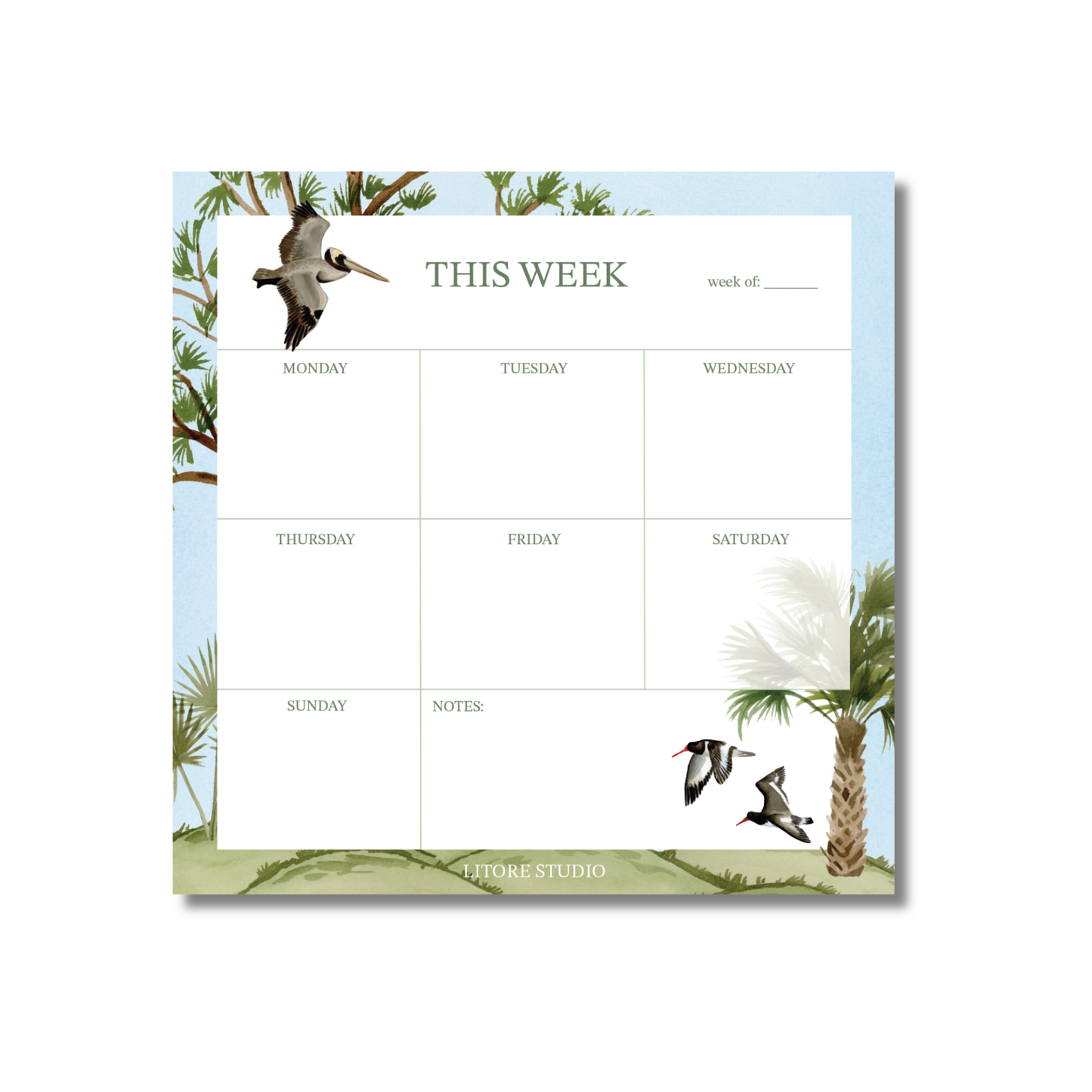 Florida Chinoiserie, Pines and Palms Weekly Planning Notepad