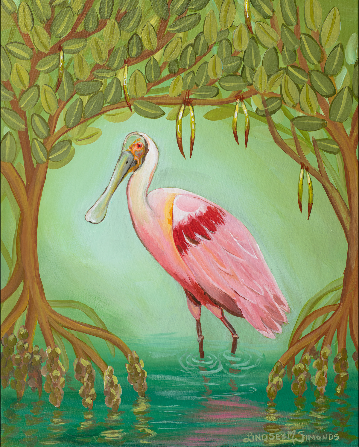 Roseate Spoonbill in the Mangroves